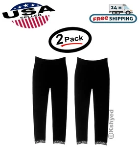 Girls Two-Pack Black Leggings Size (7-16) Full-length with Lace & elastic - New - Picture 1 of 3