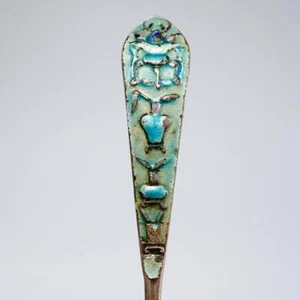 Chinese Sterling Silver Blue Enamel Cloisonne Beetle Insect Hair Pin Antique - Picture 1 of 4