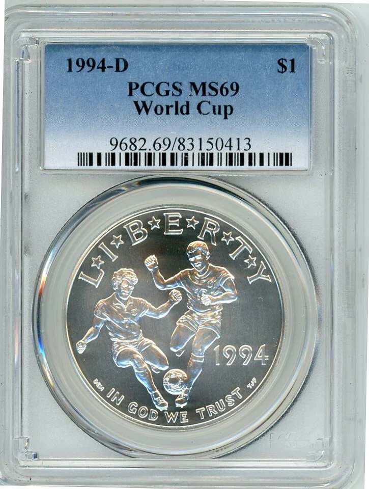 1994D SOCCER WORLD CUP COMMEMORATIVE $1 PCGS MS69 Cert. 83150413 - Image 1 of 2