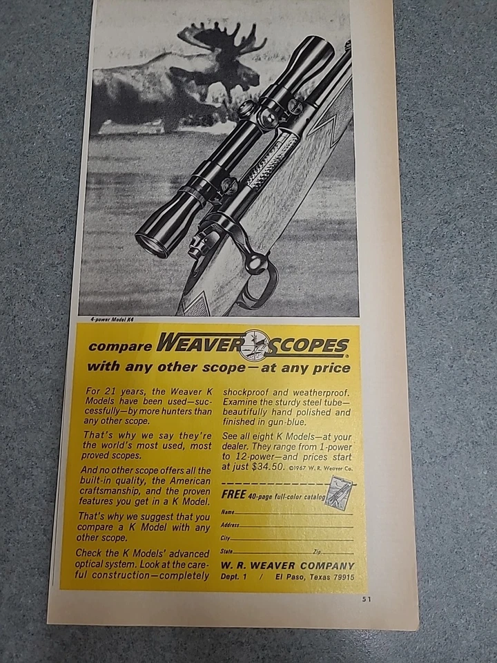 W.R. Weaver Scopes Hunting  Print Ad 1968 5x11  - Изображение 1 из 1