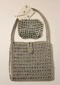 Bolso de Hombro Hecho a Mano Aluminio Soda Pop Top Pull Tab Crochet Plateado NUEVO - Imagen 1 de 12