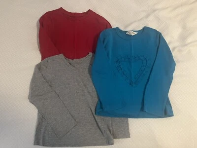 Lote de camisetas manga larga tops ropa niños talla 4-5 rojo verde azulado gris Foto 1 de 3