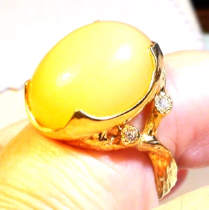 BIG! 20 ct NATURAL MEXICO YELLOW OPAL, CUBIC ZIRCONIA RING 925 SILVER.8.75 - Picture 1 of 8