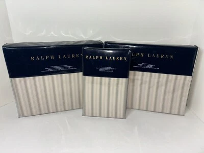 Ralph Lauren Francoise Dominique King Sheet Set Cream Multi Stripe Cotton $500 - Image 1 of 4