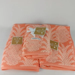 4pc Deborah Connolly (2) Bath Towels (2) Hand Towels Pineapple Peachy Coral - Picture 1 of 9