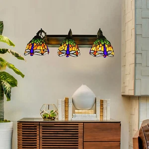 Wall Sconce Lamp Tiffany Vanity Light Fixtures 3-Light Stained Glass Lampshade - Picture 1 of 16