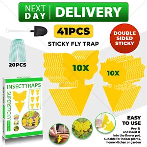 41Pcs Yellow Fly Sticky Insect Catcher Plants Paper Aphids Glue Bug Trap Killer - Picture 1 of 6