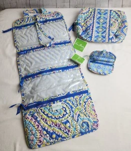 VERA BRADLEY Capri Blue Hanging Organizer Cosmetic Case Jewelry Roll Travel Set - Picture 1 of 9