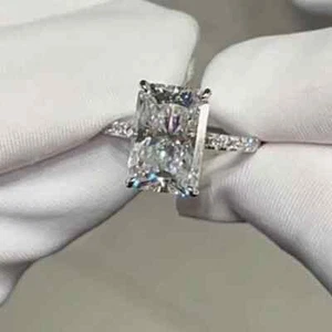 3.65 TCW Radiant Moissanite Hidden Halo Engagement Wedding Ring In 9K White Gold - Picture 1 of 13