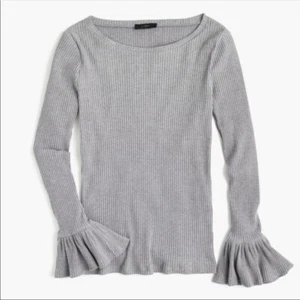 J CREW Top L RIBBED BELL SLEEVE Stretch Cotton KNIT Ruffled Cuffs H0730 Grey NWT - Picture 1 of 1