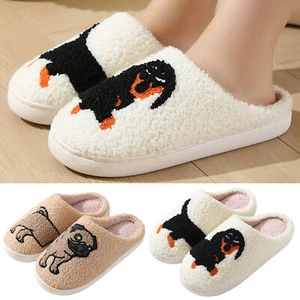 1Pair Cartoon Dachshund Wiener Dog Women Plush Slippers House Slippers Shoes - Picture 1 of 14