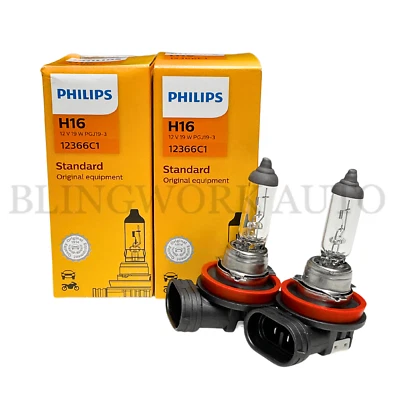 2 PCS Philips H16 OEM Factory Light Bulb Globe 12V 19W 12366 PGJ19-3 - Image 1 of 4