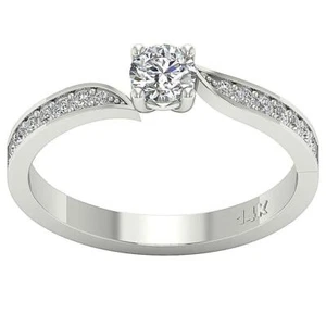 Juego de puntas de oro blanco 14 K anillo de aniversario solitario diamante redondo SI1 G 0,65 quilates - Imagen 1 de 8
