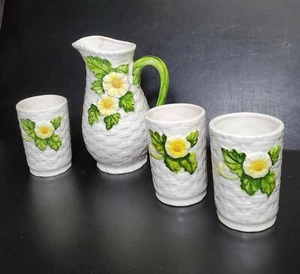 Lefton Rustic Daisy Coffee Pot Teapot Pitcher Set 4 Pieces Lot Yellow White Rare - Picture 1 of 8