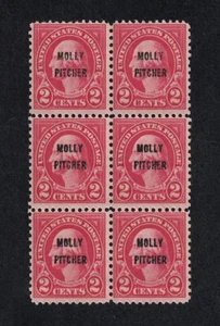 1928 2¢ Molly Pitcher Overprint Mint, NH Block of 6 Stamps -- Scott #646 - Picture 1 of 1