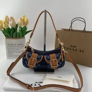 COACH Ashton Baguette Bag In Signature Canvas Denim/Brown CY700 Outlet NEW JPN - Picture 1 of 12