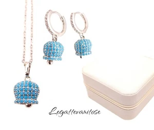 Collana campanella capri + orecchini campanella Con Zirconi Azzurri + Portagioie - Foto 1 di 15