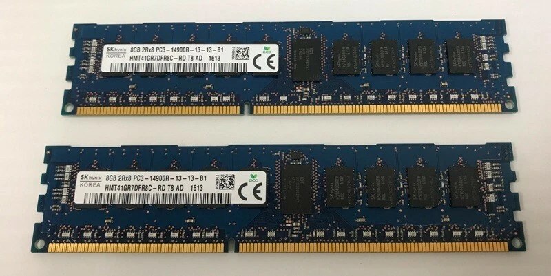 Hynix HMT41GR7DFR8C-RD (16GB) 2x 8GB 2Rx8 PC3-14900R DDR3 1866MHz ECC RAM - Image 1 of 1