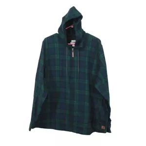 LL Bean Women's Scotch Plaid Flannel Shirt Relaxed Zip Hoodie Black Watch 3X - Picture 1 of 12