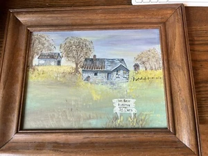 VINTAGE FRAMED SIGNED MARCINE FARM HOUSE FOR SALE OIL PAINTING AND FREE SHIPPING - Picture 1 of 6