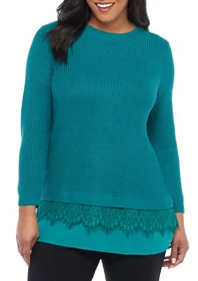 ОГРАНИЧЕННЫЙ плюс размер 3 X глубокий озеро кружева отделки слоистый свитер с Ярлыками $99 - Изображение 1 из 2