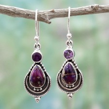 Vintage Women Amethyst GEMSTONE Wedding Engagement Earrings 925 Silver Jewelry