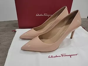 Salvatore Ferragamo Womens ILARY 70 Nude Patent Leather Heel Pump Shoe 11 B New - Picture 1 of 7
