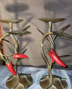 2 Metal Red Pepper Jalapeño Candle Holders Tall Hot Spicy 🌶️ - Picture 1 of 3