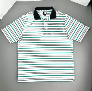 FootJoy Golf Polo Shirt Mens Large White & Green Striped Short Sleeve - Picture 1 of 13