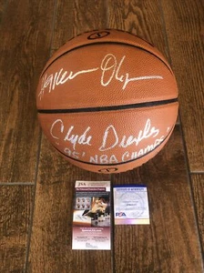 Clyde Drexler Hakeem Olajuwon HAND SIGNED NBA Official GAME BALL PSA JSA ROCKETS - Picture 1 of 7