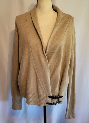 Brooks Brothers Italian Yarn Women's Wrap Cardigan Beige XL Buckle CHIC - Image 1 of 4