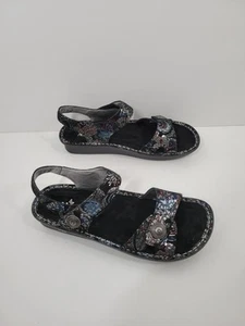 Alegria Vienna VIE Silver Hour Platform Floral Adjustable Sandals Eur 41 US 10.5 - Picture 1 of 6