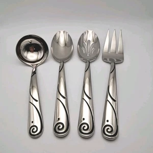 Lenox Swirl Spiral Scroll 4pc Serving Hostess Set 18/10 Stainless F1atware New - Picture 1 of 3
