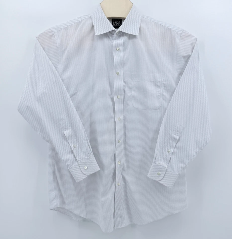 Jos. A. Camisa de vestir Bank Travelers Collection abotonada 17 blanco azul a cuadros Foto 1 de 4