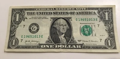 US $1 Birthday Bill Fancy Serial No. Series 2017 #G 19651013 E October 13, 1965 - Image 1 of 3