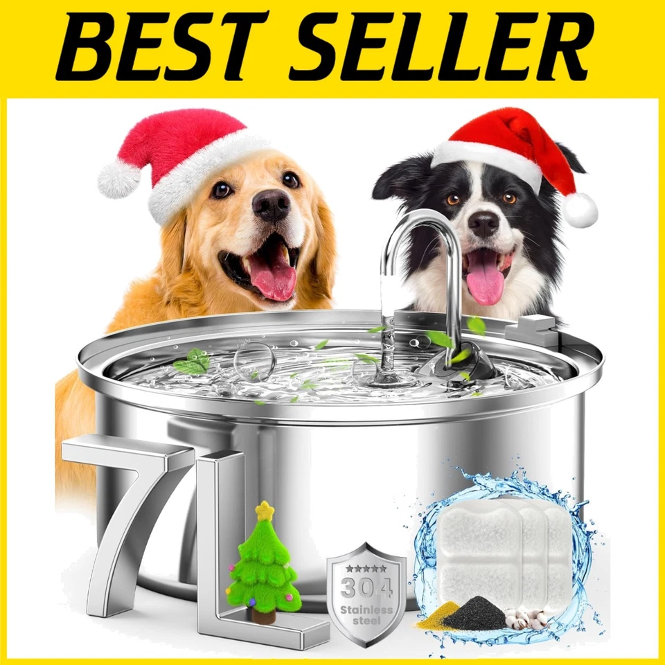 7L Silent Dog Water Fountain with Red Light Reminder - Perfect for Multi-Pets - Image 1 of 4