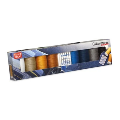 Gütermann Nähgarn-Set Denim 8x100m mit 5 Jeansnadeln (2,48 EUR/100 m) - Bild 1 von 2