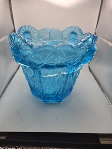 VTG Pressed Blue Glass Floral Planter - Picture 1 of 6