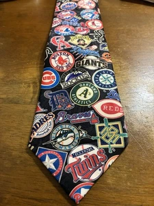 MLB Baseball Logo Tie - Dodgers, Yankees, Mariners, Tigers, Team Logo's EUC 1994 - Picture 1 of 5