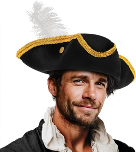 Dreispitz Piratenhut mit Feder Schwarz Kolonialhut für Damen Herren Halloween Co... - Bild 1 von 7