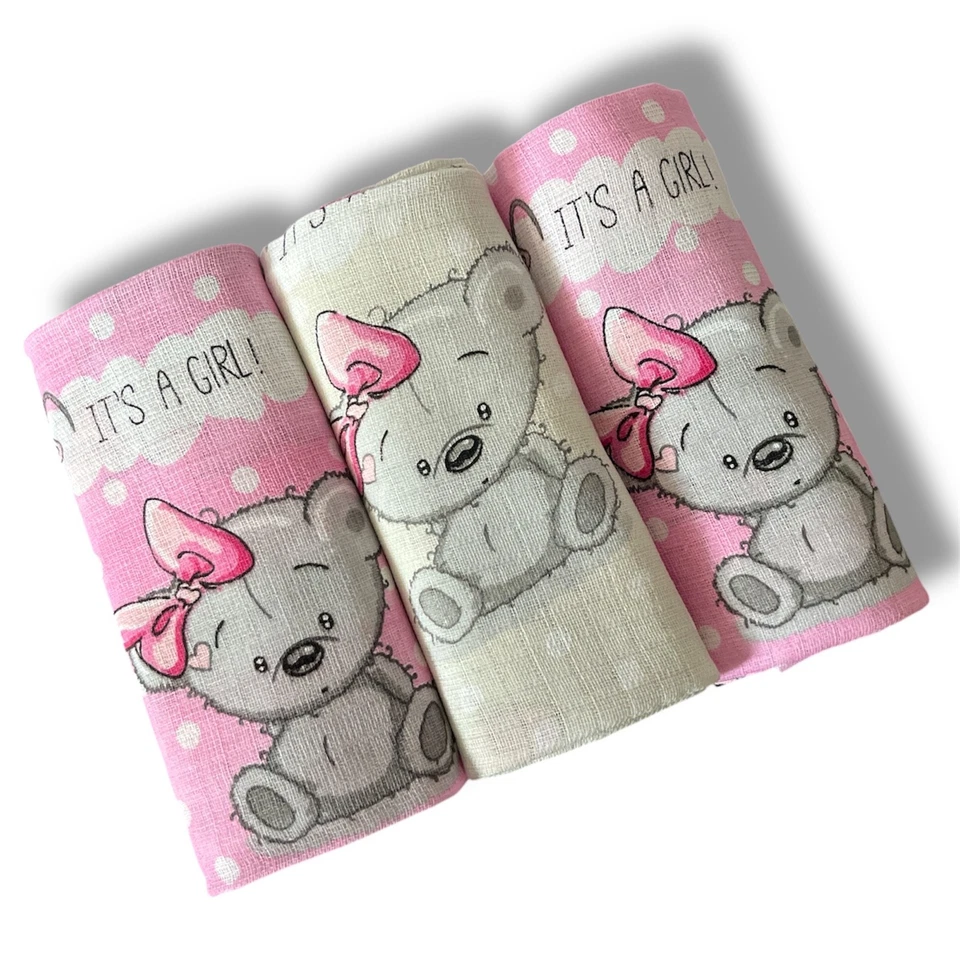 BABYBAZAAR ✅ IT'S A GIRL PAQUETE DE 3 cuadrados grandes de muselina impresos 100% algodón bebé BABY SHOWER ✅