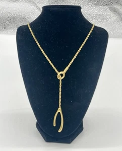Madewell Gold Wishbone Charm Halskette Lariat Casual Boho Party Schmuck Geschenk - Bild 1 von 4