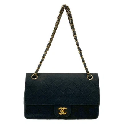 Auténtico Bolso de Hombro CHANEL Doble Solapa Matelasse Negro Algodón Piel de Cordero Foto 1 de 4