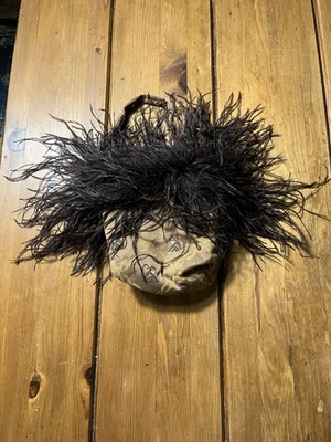 Monedero vintage de plumas de avestruz con monos y un leopardo. ¡¡Reversible!! ¡Único!! Foto 1 de 4