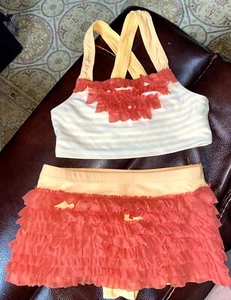 Girls' 130 8 Hanna Andersson tankini swimsuit orange ruffles Tulles Retro Style - Picture 1 of 4