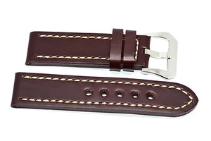 24MM BROWN GENUINE LEATHER THICK STITCHED WATCH BAND STRAP FITS PANERAI LUMINOR - Picture 1 of 2