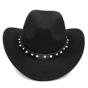 Unisex Western Cowboy Hat Cowgirl Cap with Rivet Leather Belt Masquerade Costume - Picture 1 of 36