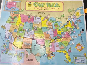 Puzzle educativo vintage Our USA Golden Books cornice-vassoio - buone condizioni - Foto 1 di 9