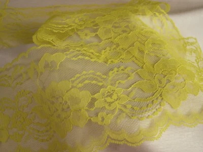 Bright Yellow Lace Trim, 4 Inches Wide, Scalloped Edge, 5 YARDS, Flat Lace Trim - Image 1 of 3