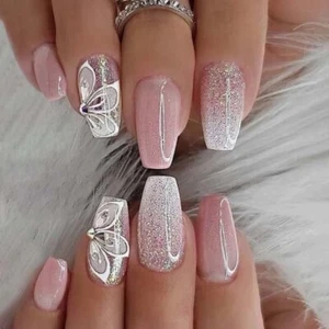 Artificiel Ongles 24p - Champagnerrosa avec des Paillettes - À Coller Press On - Imagen 1 de 9